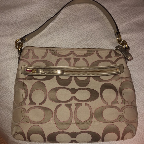 Tan Coach Shoulder Bag with Pink Sparkle - Picture 3 of 4
